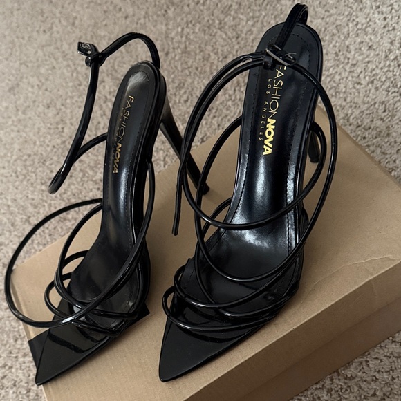 Fashion Nova Sleek Strappy Black Heels - Picture 3 of 6